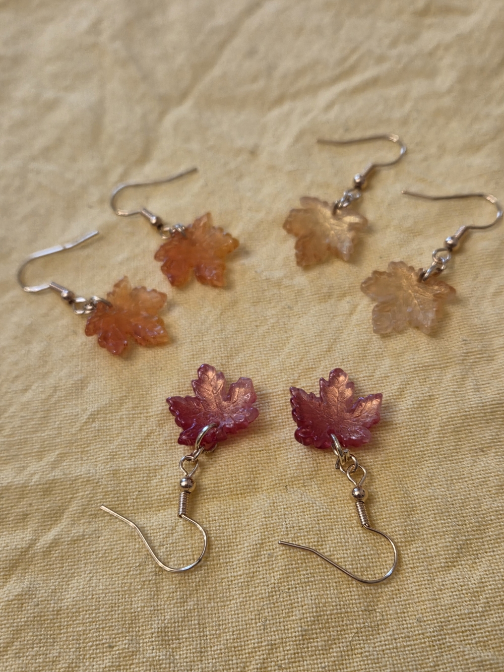 Autumn Maple Leaf Drop Earrings - Golden Orange Resin- NWT - Picture 6 of 6